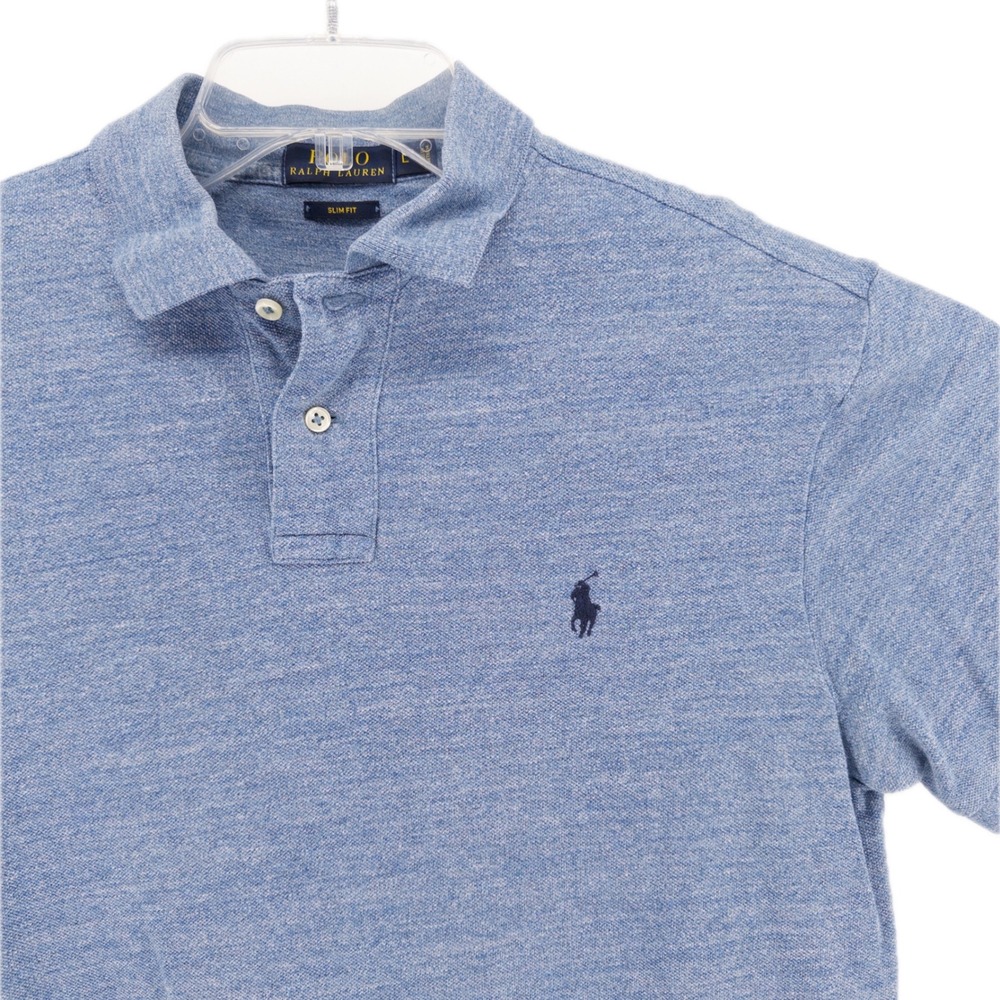 Polo Ralph Lauren Mens L Slim Fit Polo Shirt Blue Heathered Pony Logo Preppy